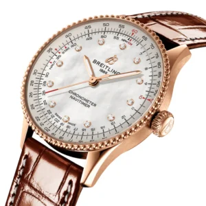 Breitling Navitimer 36mm Ladies Watch White Mother Of Pearl Alligator 18k Red Gold MPN: R17327211A1P1